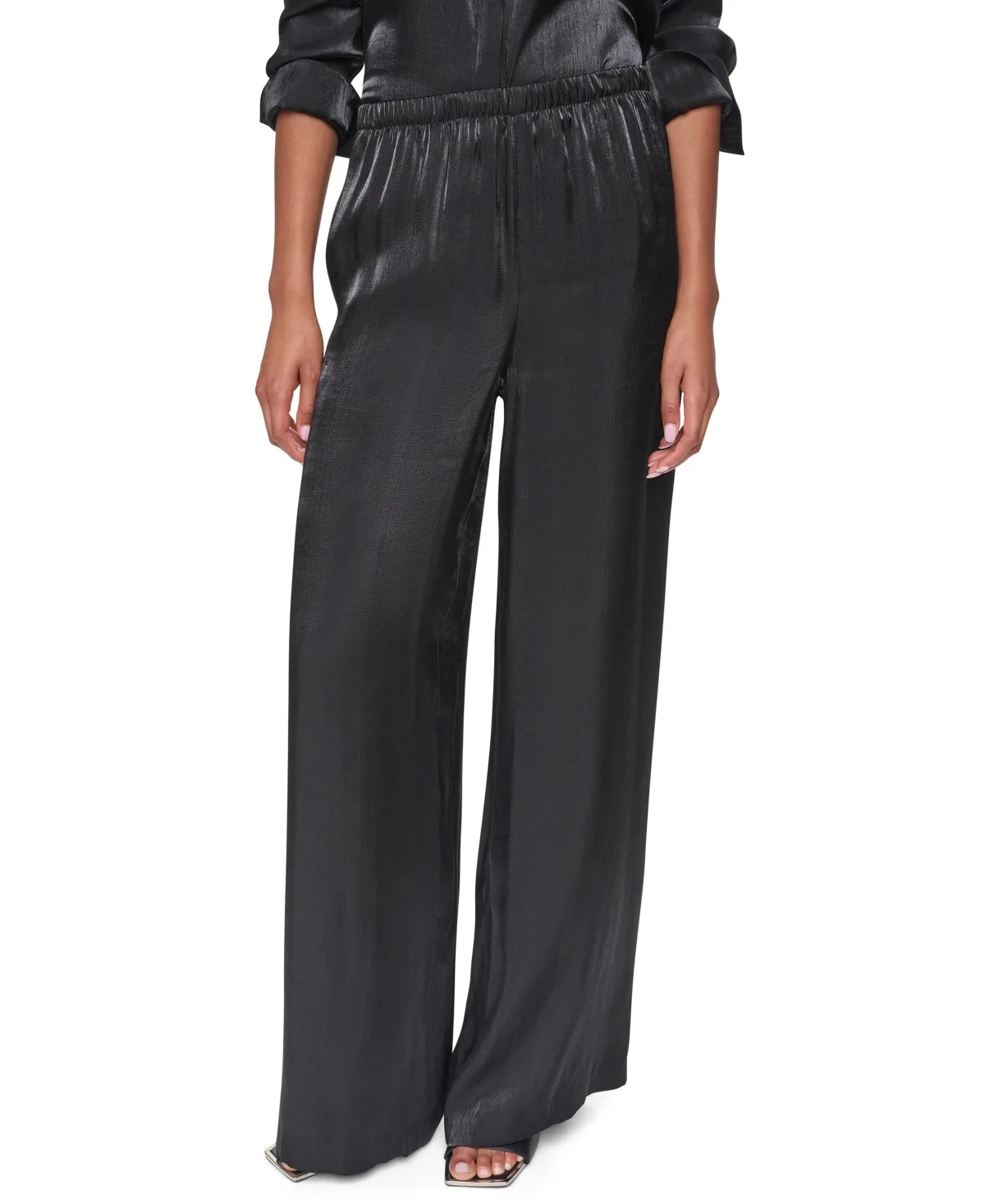 East River Shine Wide Leg Pull-On Satin Pants by DKNY