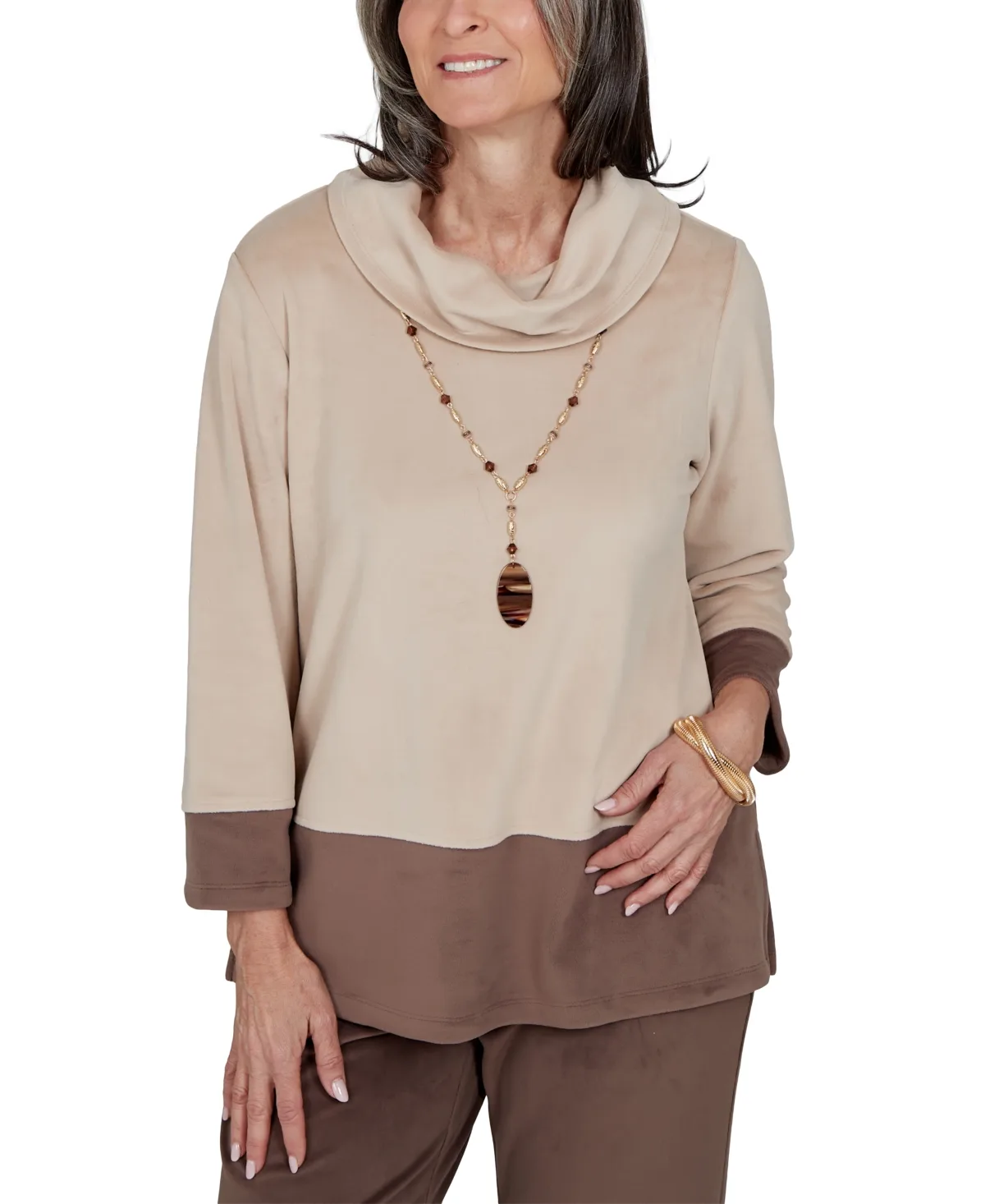 Calm Luxe Colorblock Cowl-Neck 3/4-Sleeve Top by Alfred Dunner