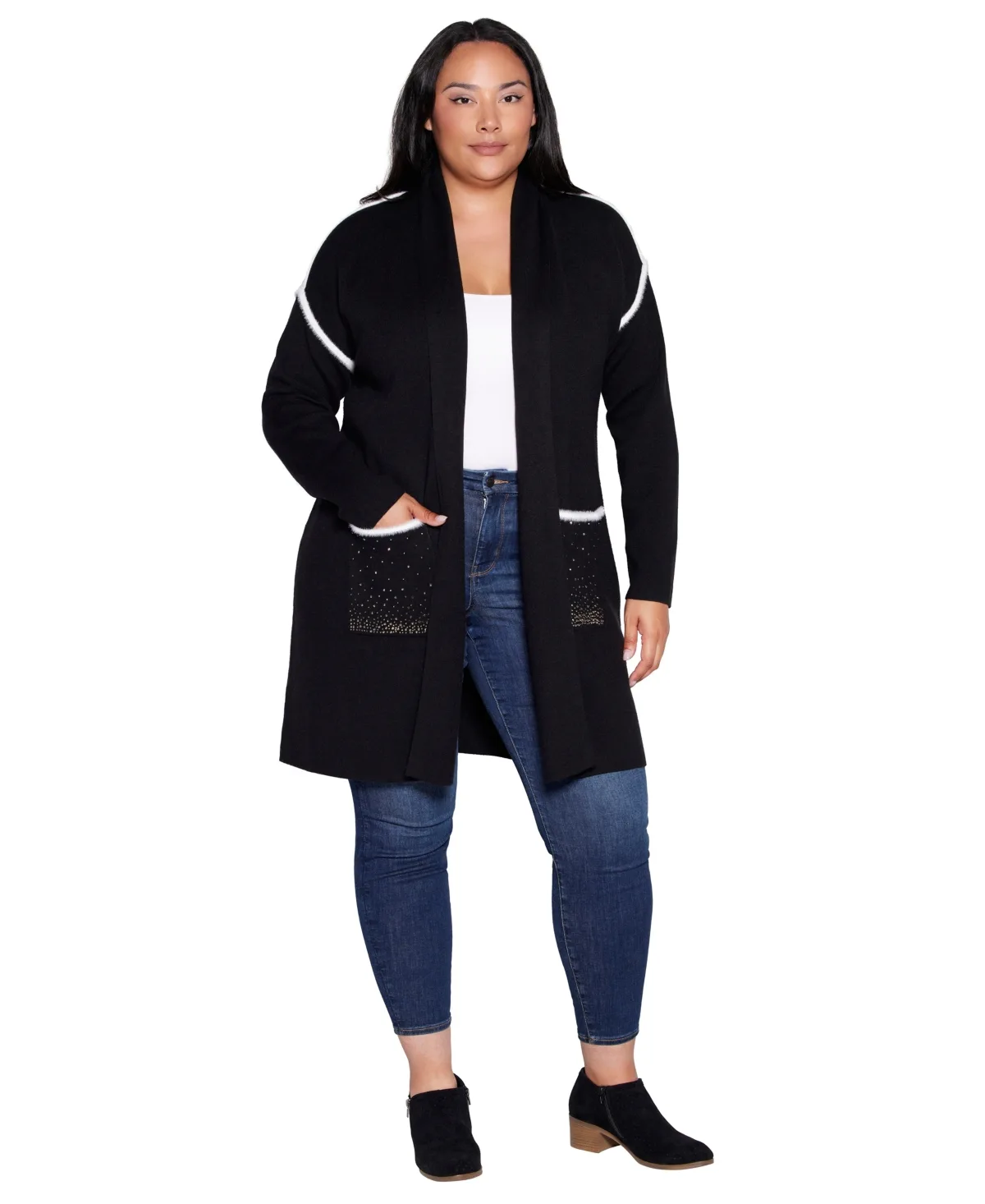 Shawl-Collar Pocket Cardigan by Belldini