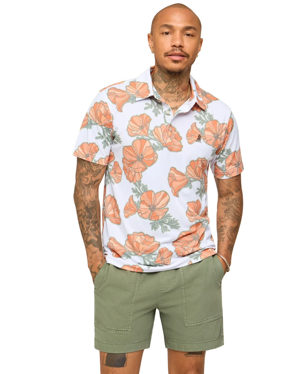 The Great Grand Poppy Short-Sleeve Stretch Floral-Print Polo Shirt by Chubbies