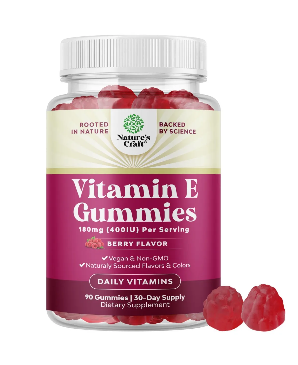 Vitamin E Gummies 400 Iu - Strawberry Flavor - 90 Count by Natures Craft