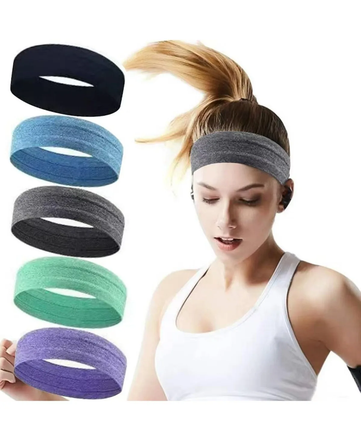 Non-Slip Running Headbands, 5-Piece Set by Peneyon