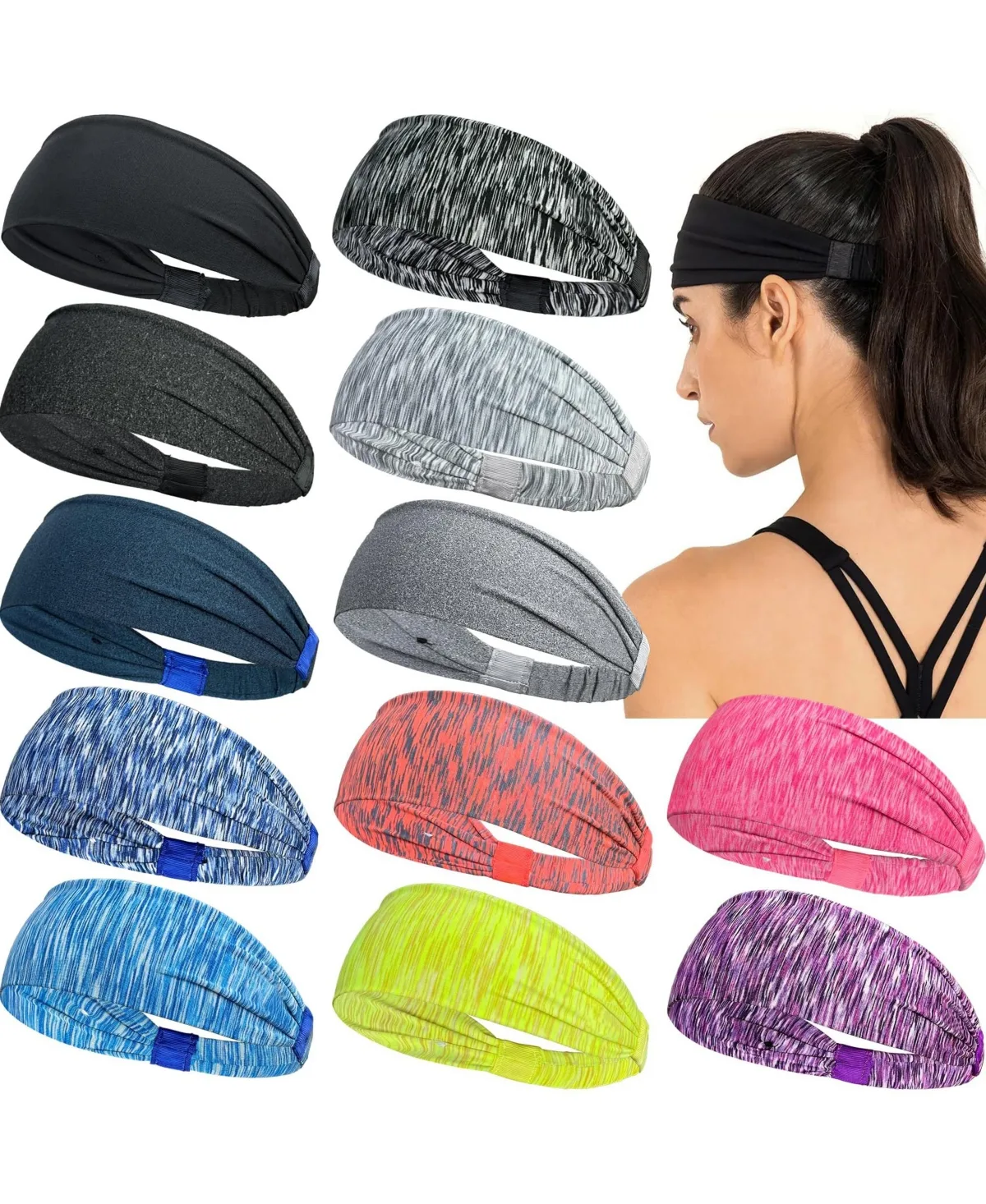 Stretchy Wide Lightweight Headbands, 12-Piece Set by Sportneer