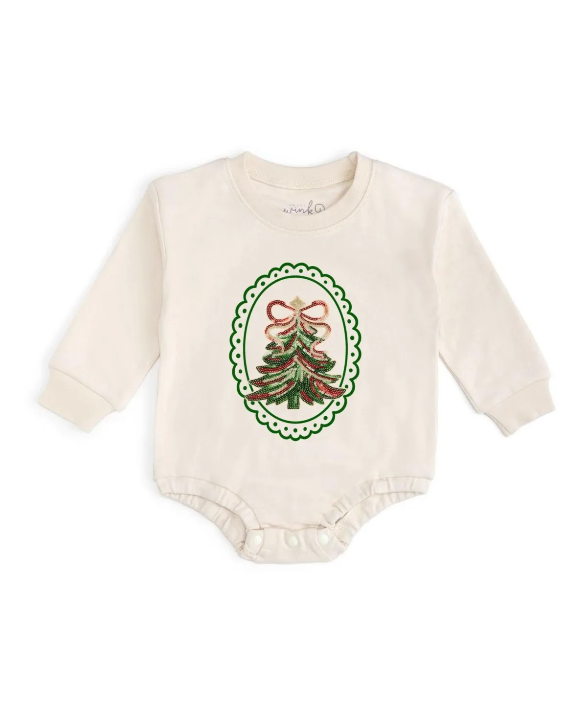 Sequin Christmas Tree Patch Long Sleeve Romper by Sweet Wink