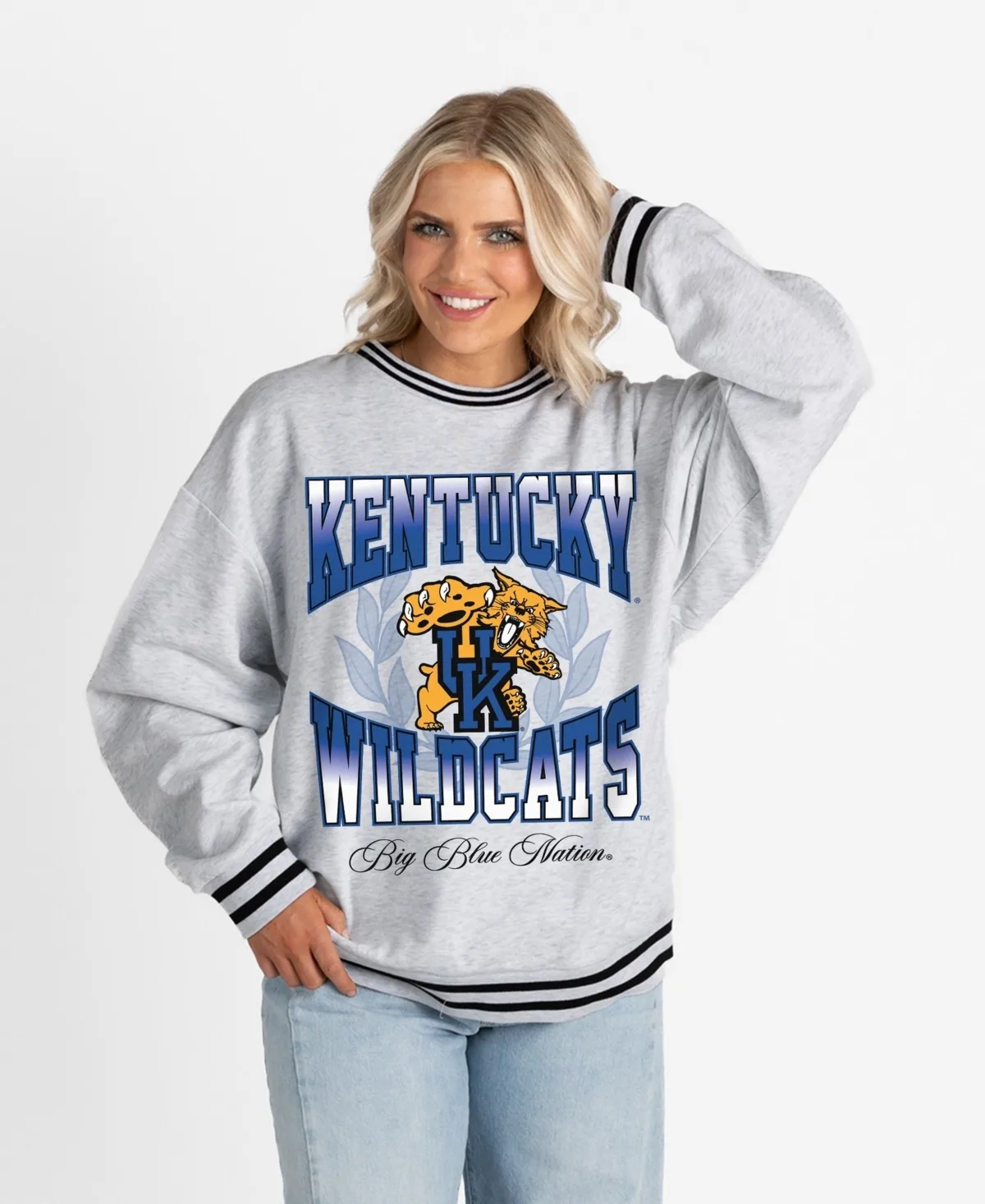 Kentucky Wildcats Fade Route Oversized Graphic Striped Sweatshirt by Gameday Couture