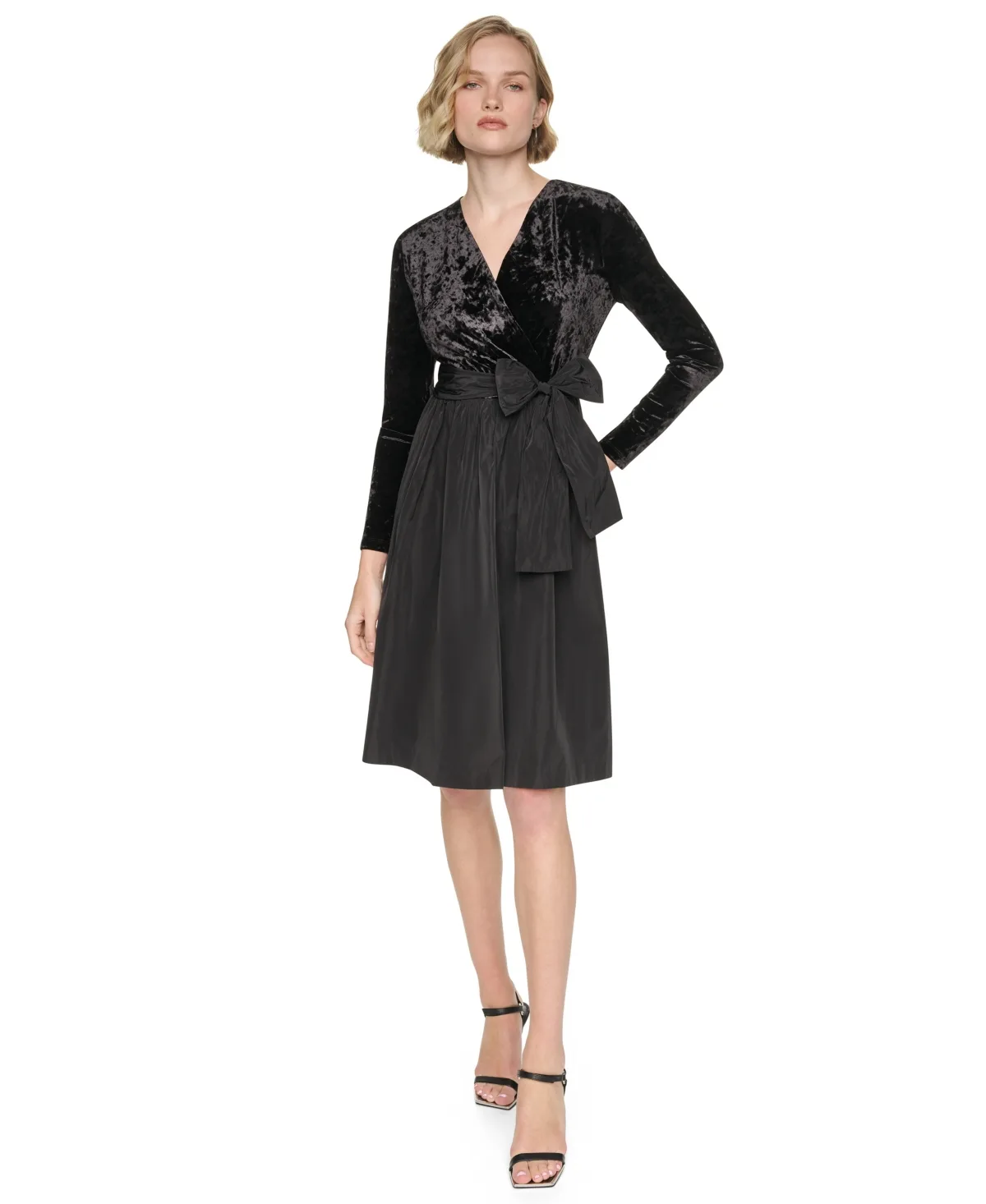 V-Neck Fit & Flare Velvet Dress by DKNY