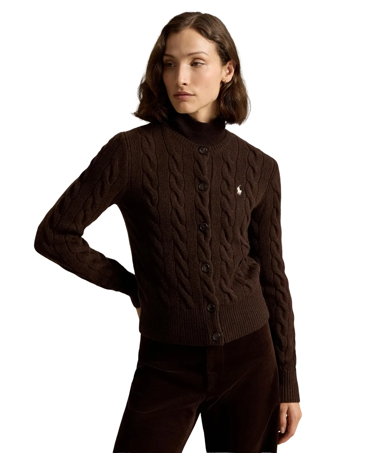 Cable-Knit Wool-Cashmere Cardigan Sweater