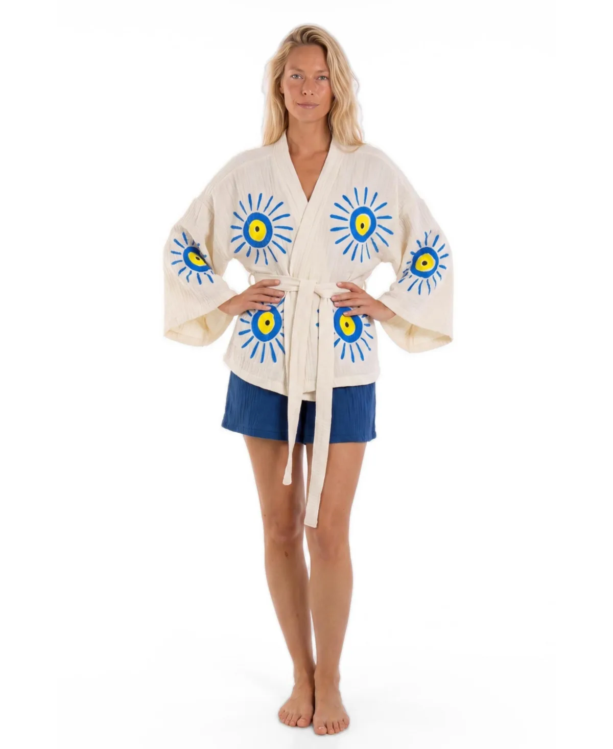 Elia Printed Long-Sleeve V-Neck Robe and Shorts, 2-Piece Set by Tutunaki