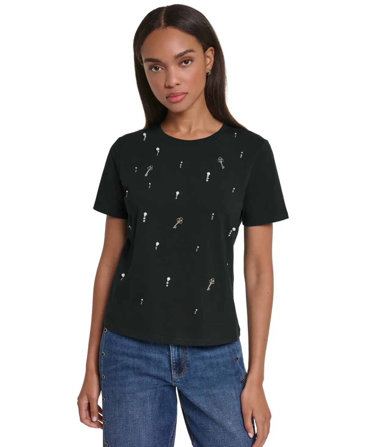 Pearl-Embellished Short-Sleeve T-Shirt by Karl Lagerfeld