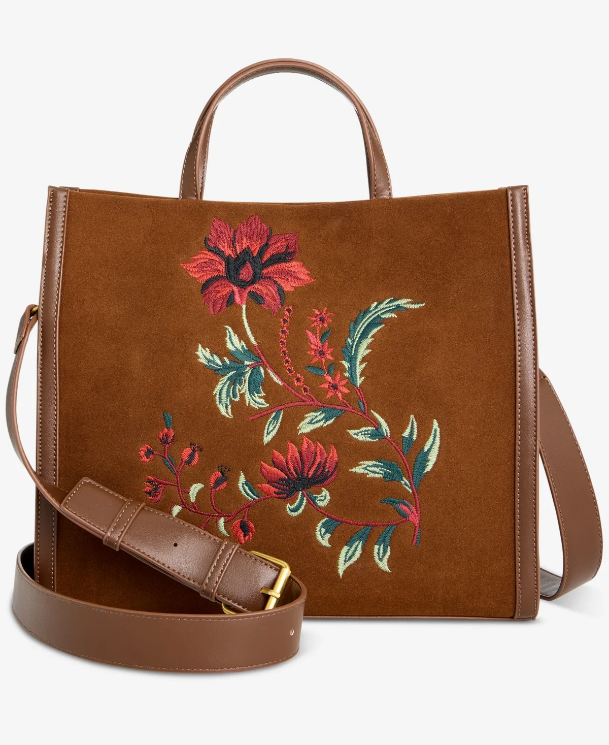 Floral Embroidery Suede Adjustable Strap Tote by Style & Co