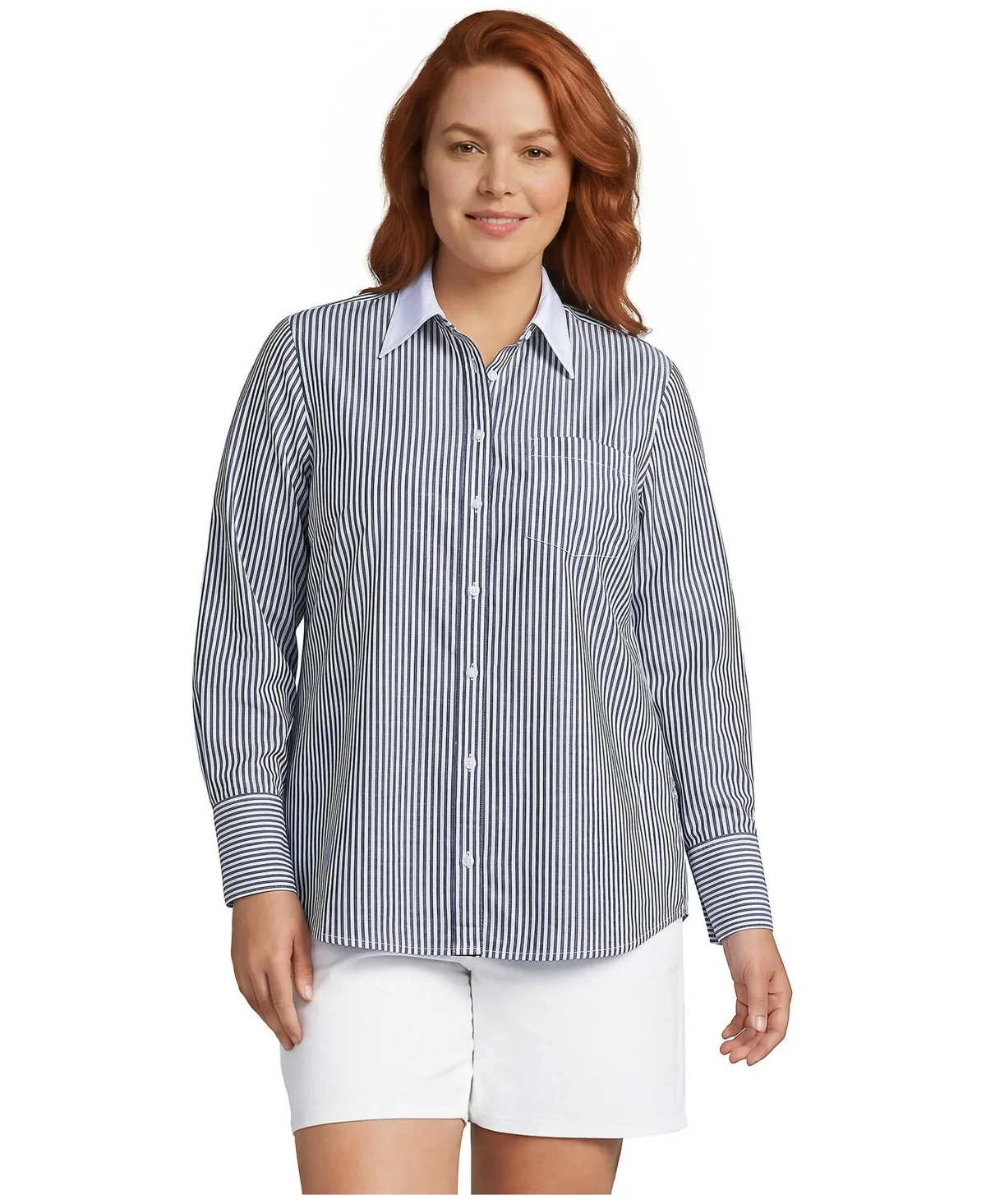 Removable-Collar Poplin Long-Sleeve Shirt by Lands' End