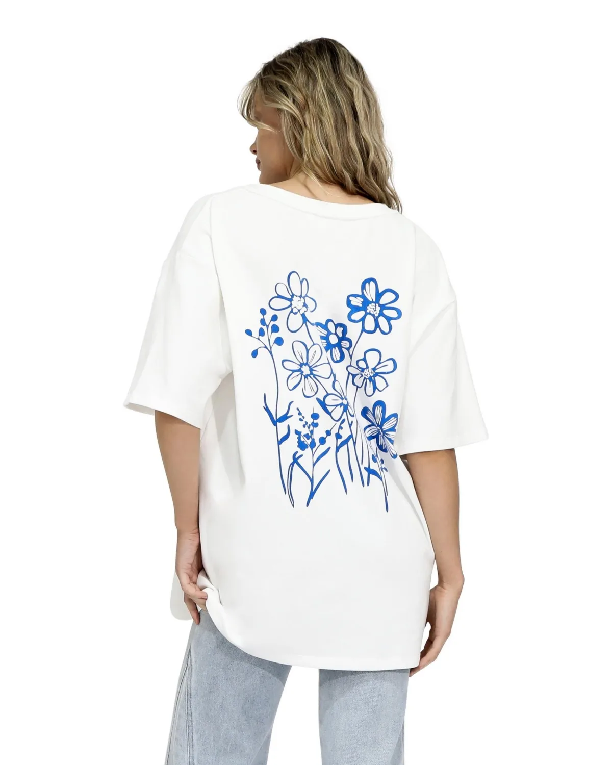 Back to Bloom Oversized Tee V-Neck Floral-Print T-Shirt by Belle & Bloom