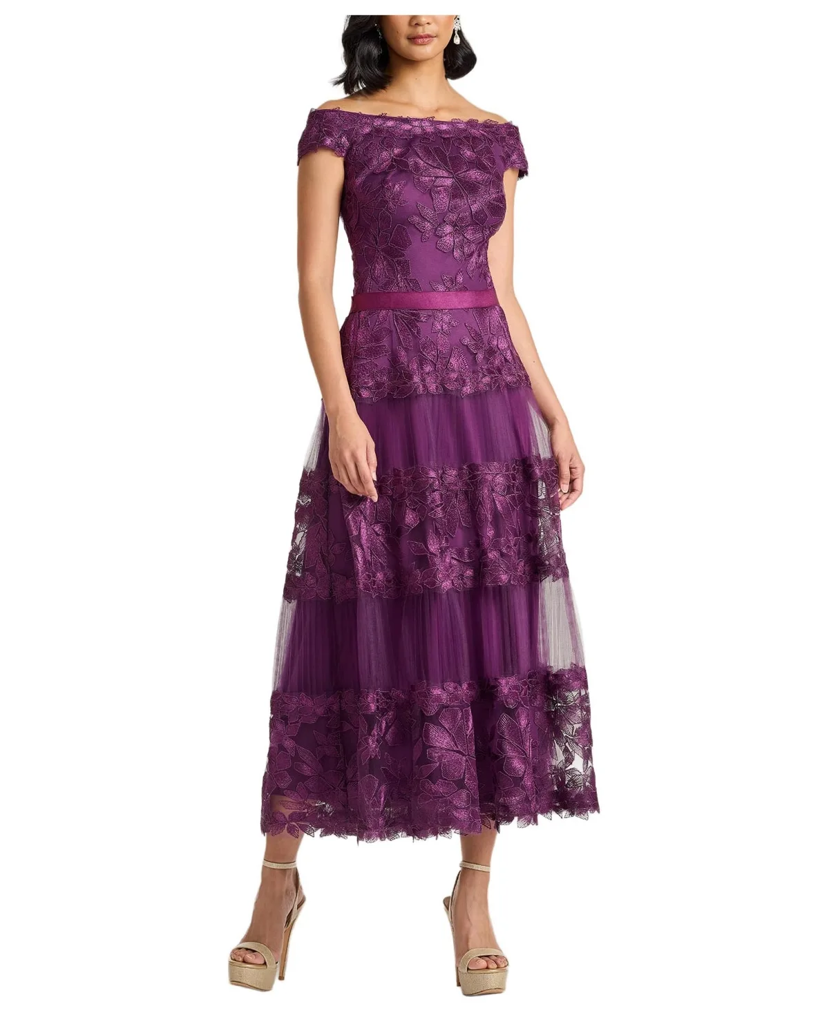 Adriane Floral Embroidered Tea-Length Dress by Tadashi