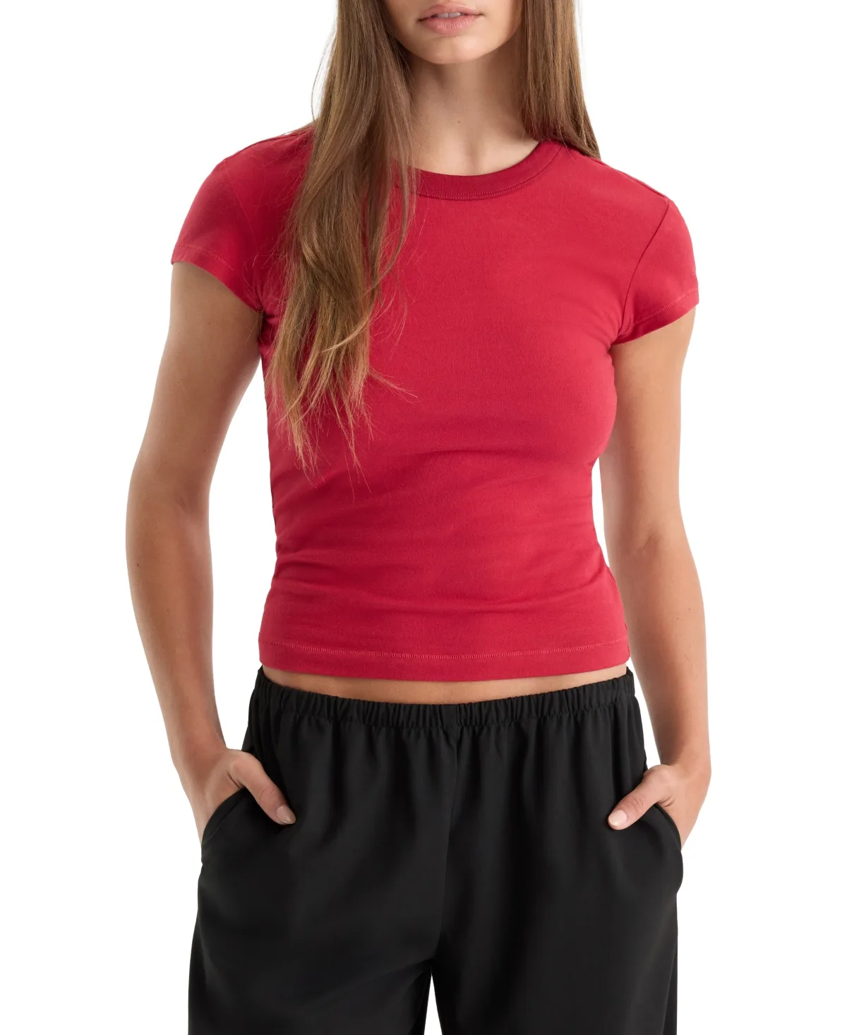 Cap-Sleeve Crewneck T-Shirt