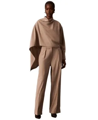 Long Sleeve Point Collar Scarf Draped Front Blouse High Rise Wide Leg Pleated Pants by Calvin Klein