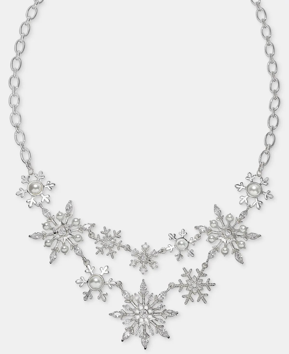Imitation Pearl and Cubic Zirconia Snowflake Necklace by Anne Klein