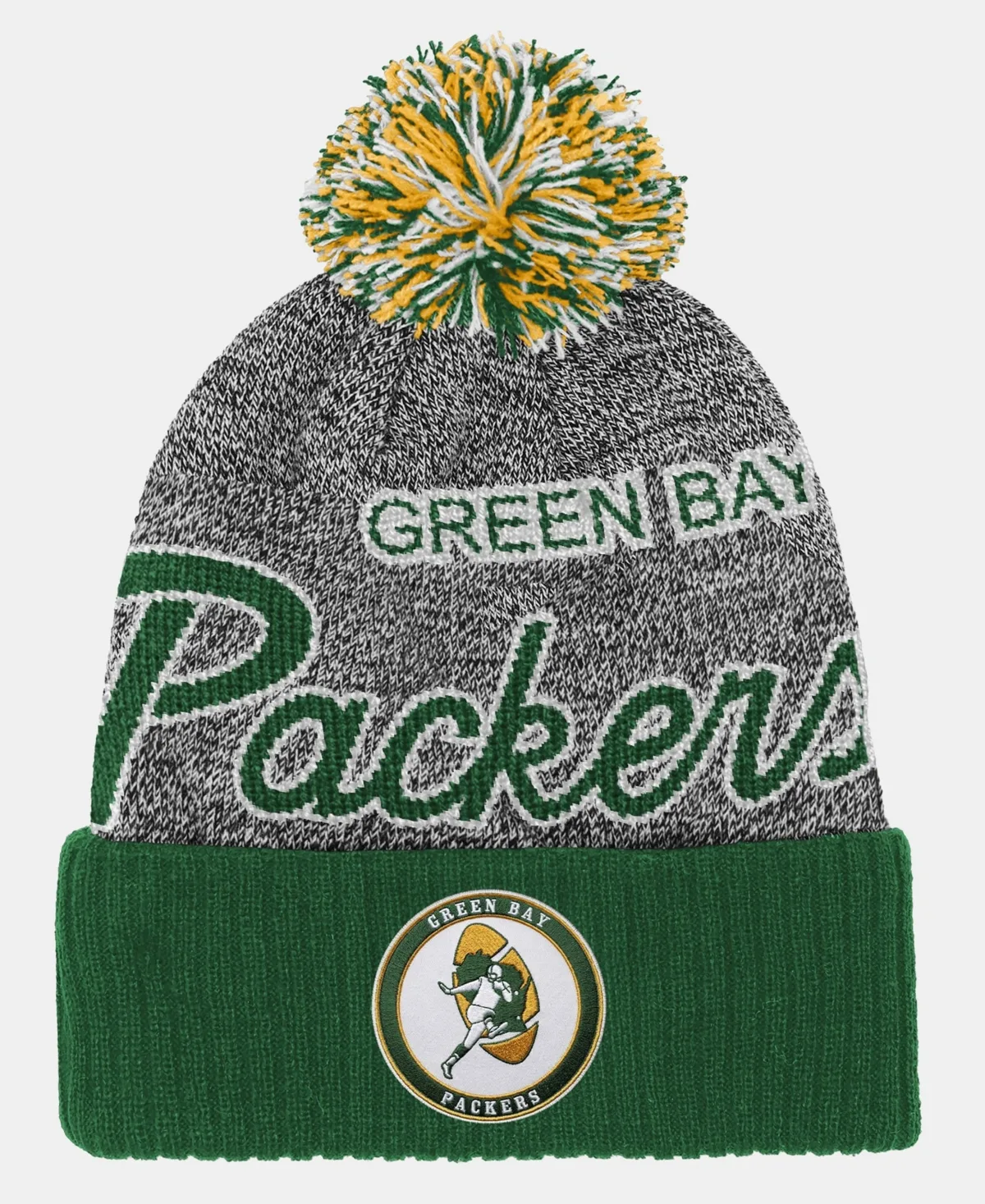 Mitchell & Ness Green Bay Packers Cuffed Knit Hat with Puff by Mitchell & Ness