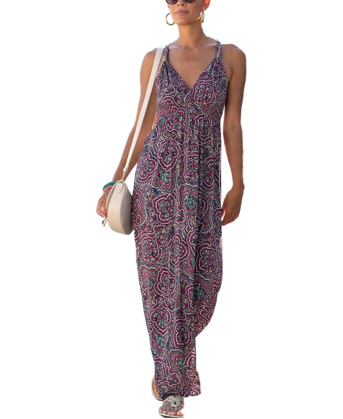 Printed Empire-Waist Sleeveless Maxi Dress