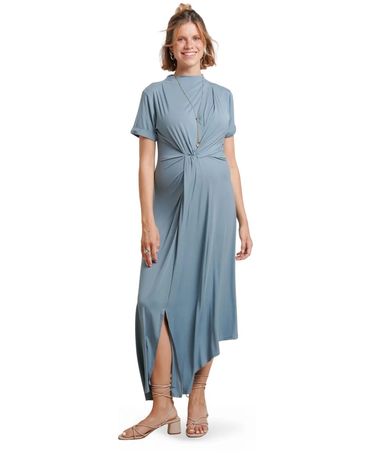 Talia Twist Mock Neck Front Slit Dress by Nom Maternity