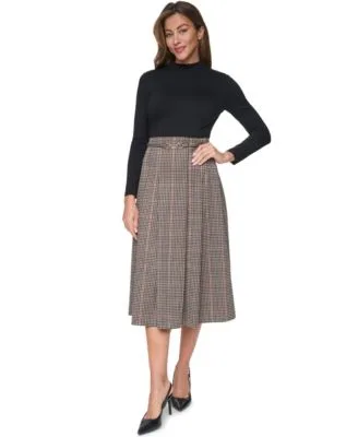 Mock Neck a Line Twofer Midi Dress by Eliza J