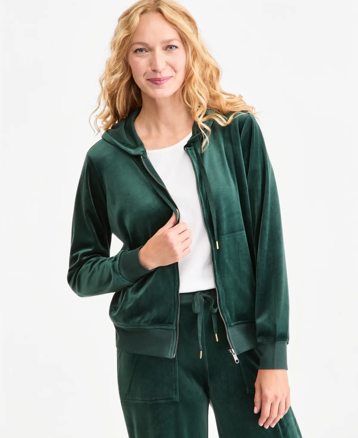 Zip-Front Long-Sleeve Velour Hoodie by Style & Co