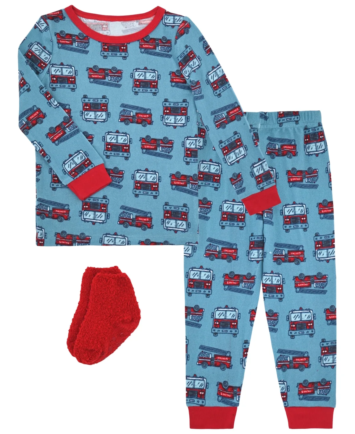 Fire Truck Allover Print Pajama with Socks, 2-Piece Set by Max & Olivia