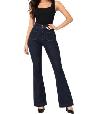 Tummy Control Bootcut Jean with Back Patch Pocket Embroidery Detail by Indigo Poppy