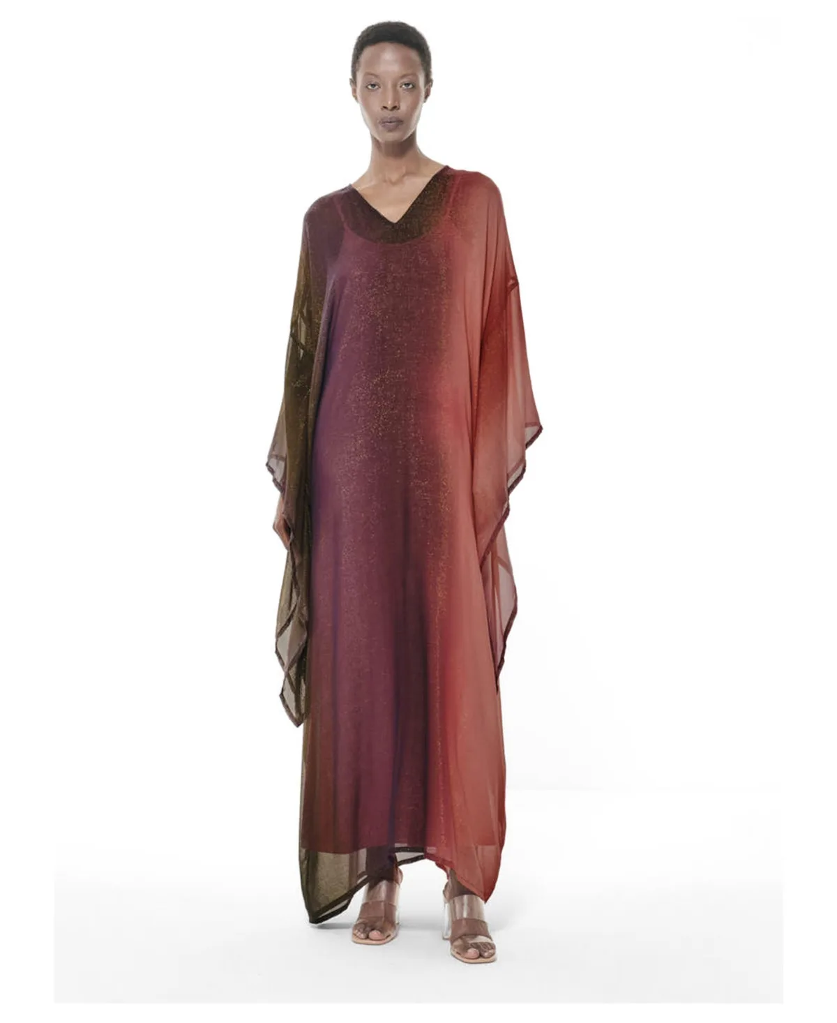Kimono Kaftan Loose-Fit V-Neck Gradient-Print Dress by Leem
