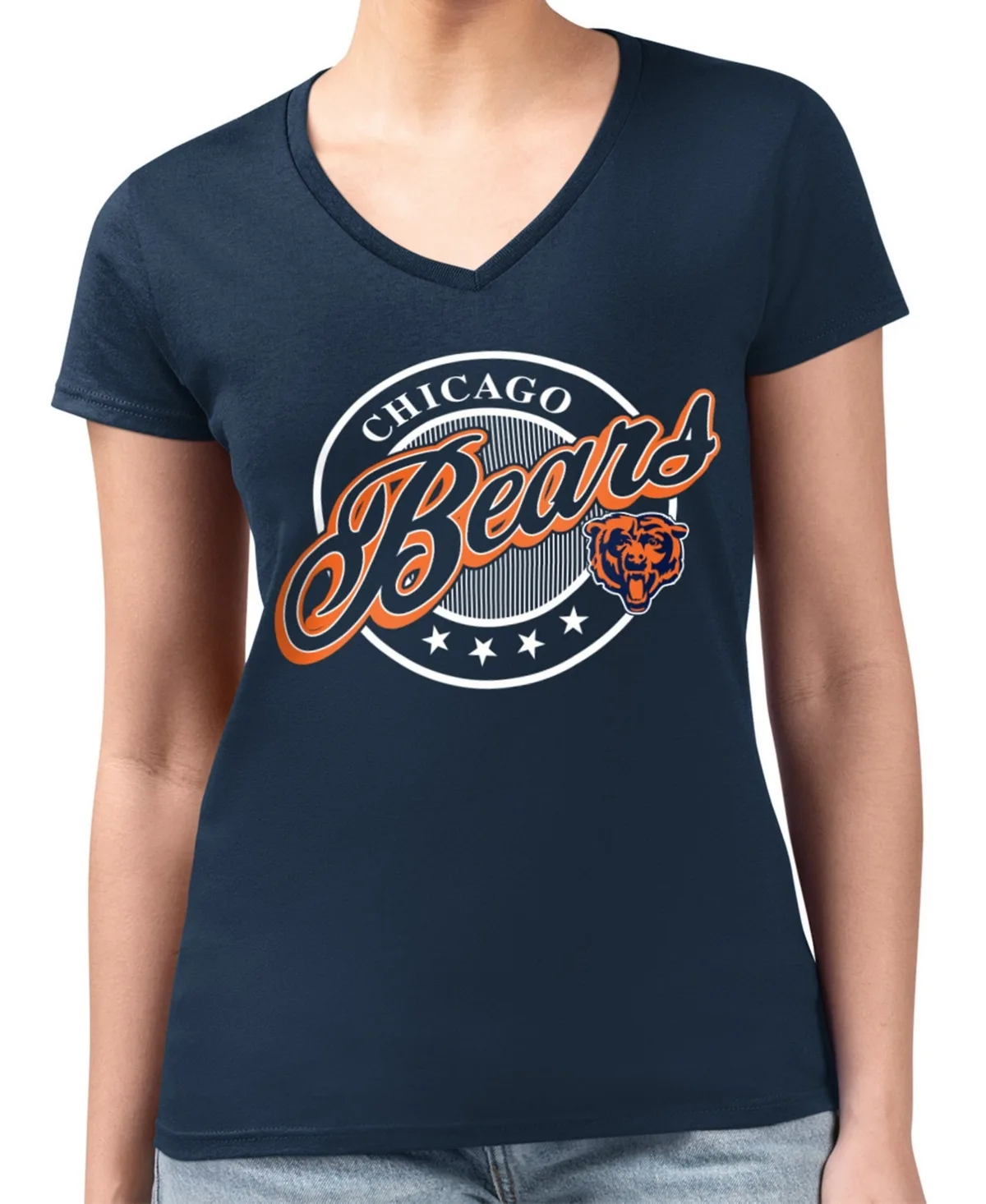 G-Iii 4Her by Carl Banks Chicago Bears Super-Slim Fit Lightweight Pinstripe Circle V-Neck T-Shirt by G-III