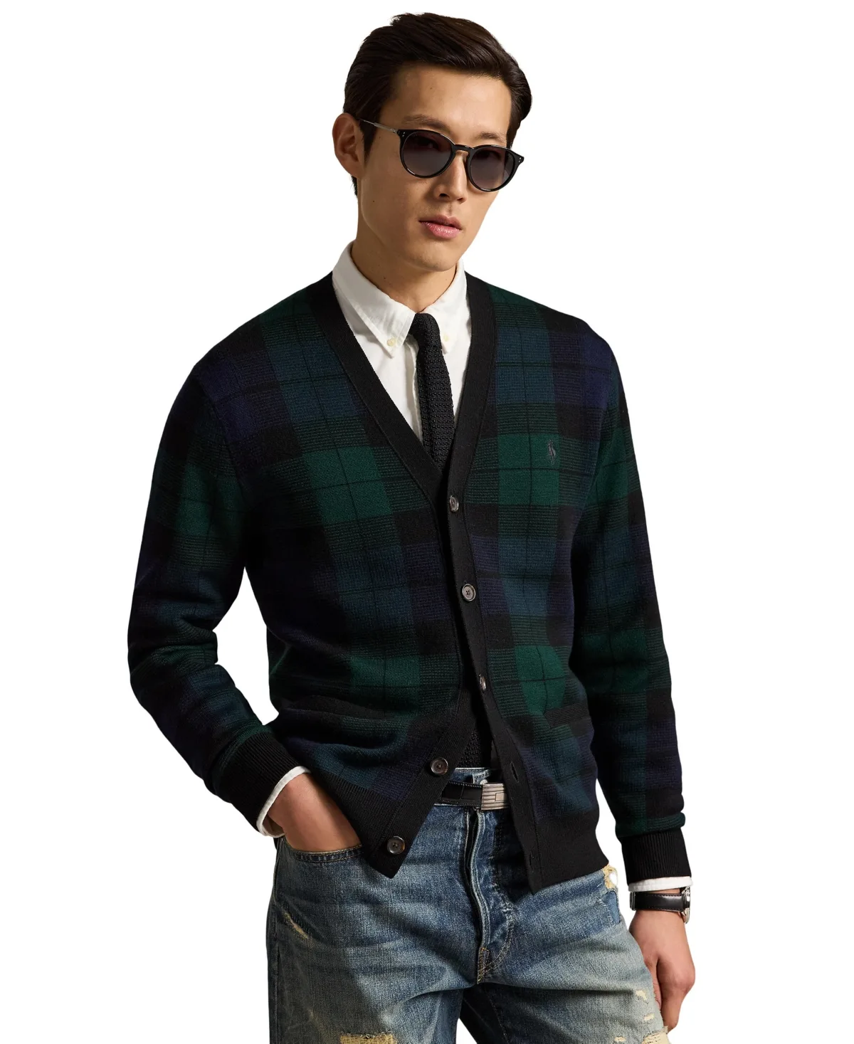 Plaid V-Neck Wool Cardigan by Polo Ralph Lauren