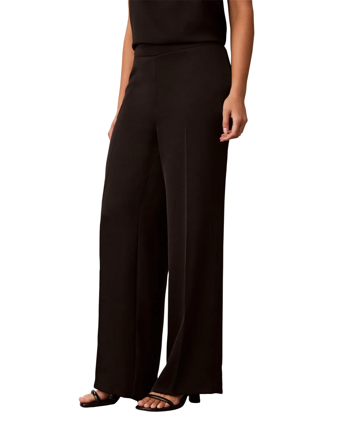 Pull-On Wide-Leg Satin Pants by Calvin Klein