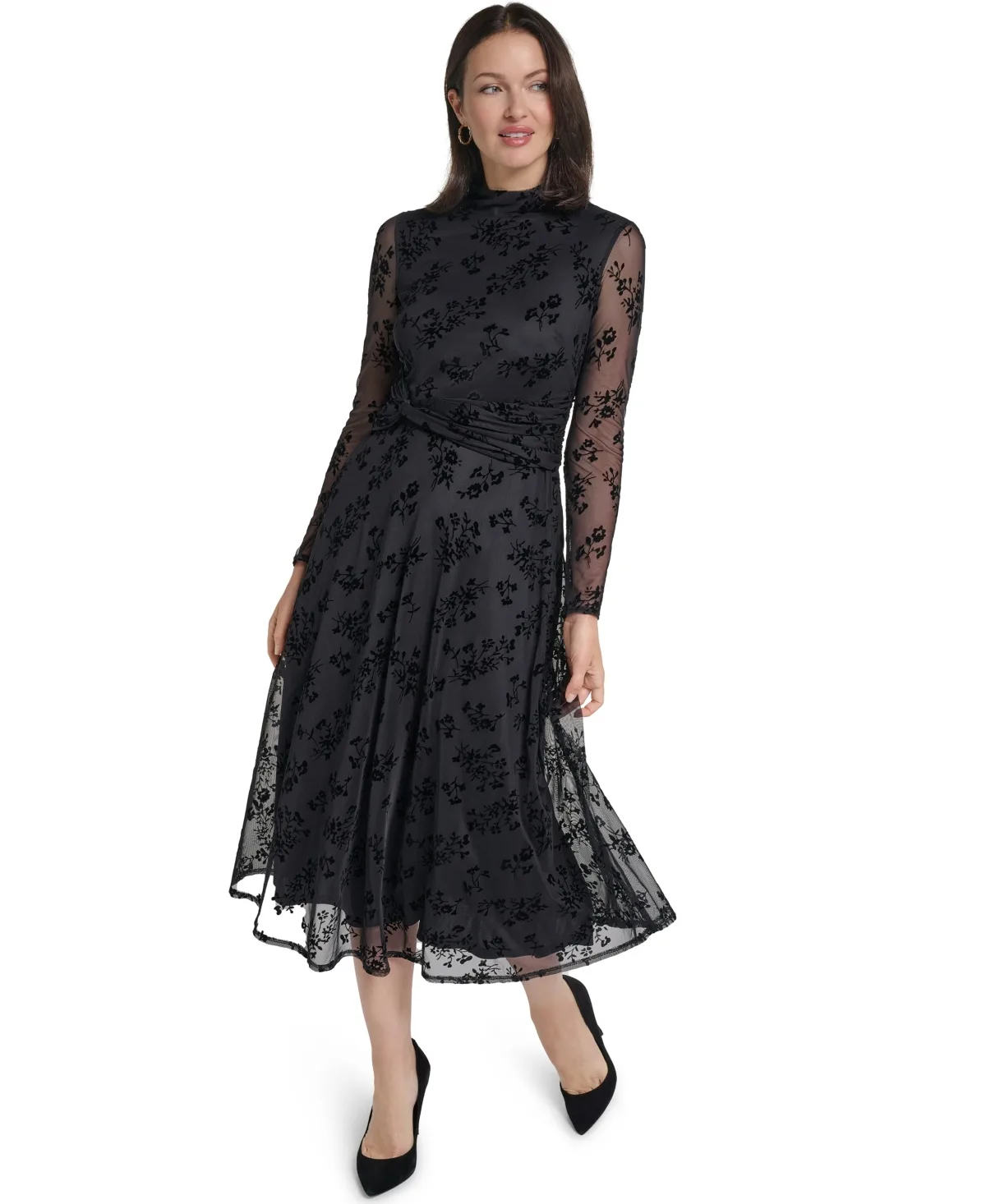 Floral Burnout A-Line Midi Dress by Jessica Howard
