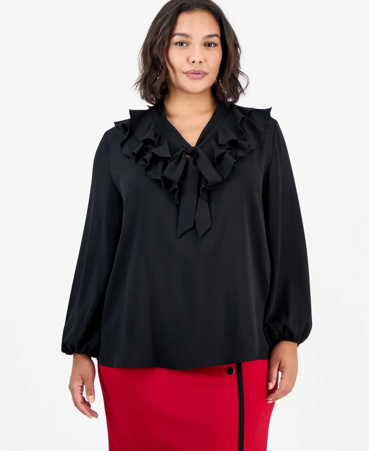 Long-Sleeve Ruffle Front Blouse with Bow by Kasper