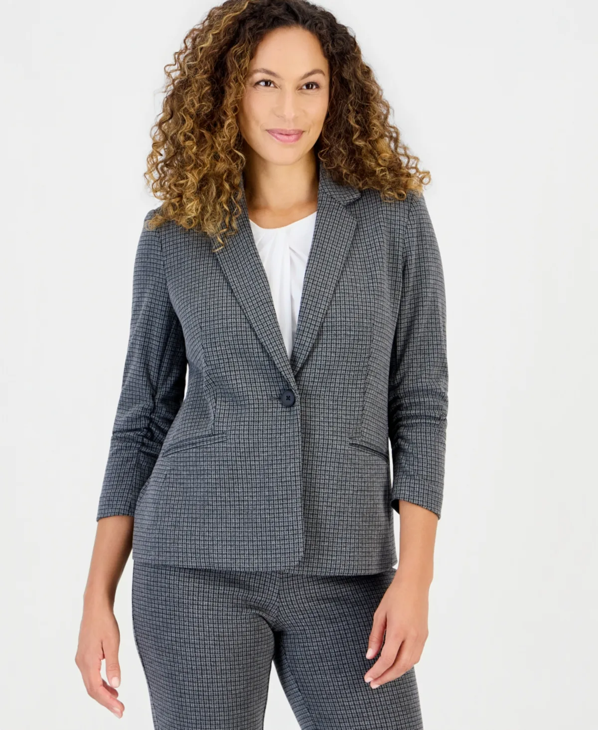 Essentials Scrunch-Sleeve Notch-Collar Blazer by Anne Klein