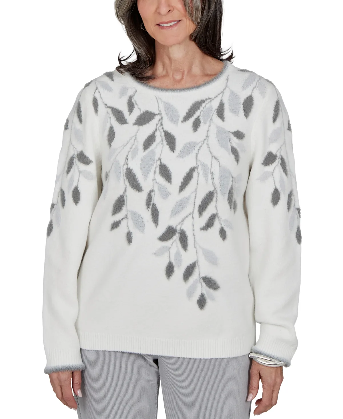 Floral-Print Crewneck Long-Sleeve Sweater by Alfred Dunner