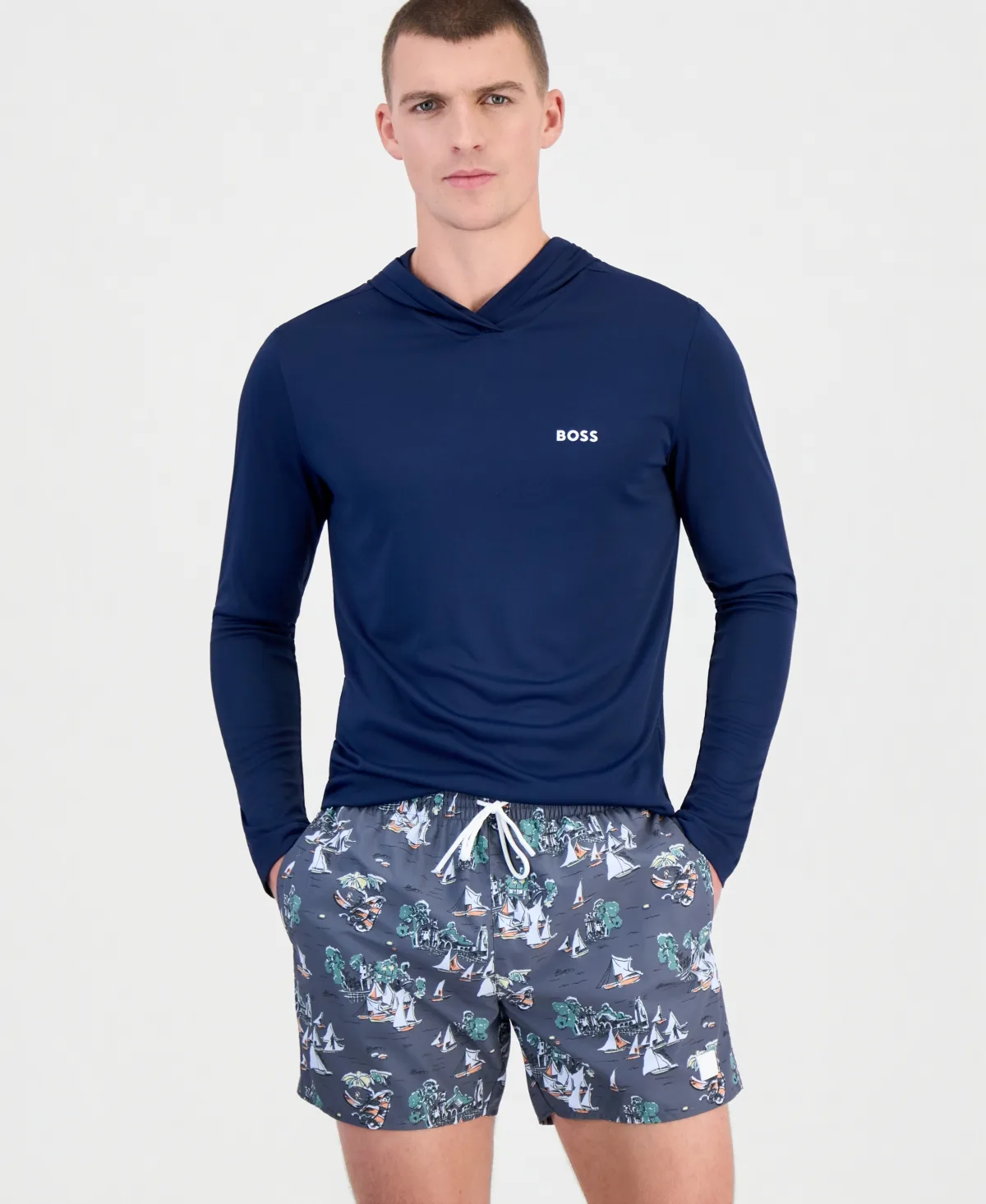 Piranha All-Over-Print Swim Trunks, 5" Inseam by Hugo Boss