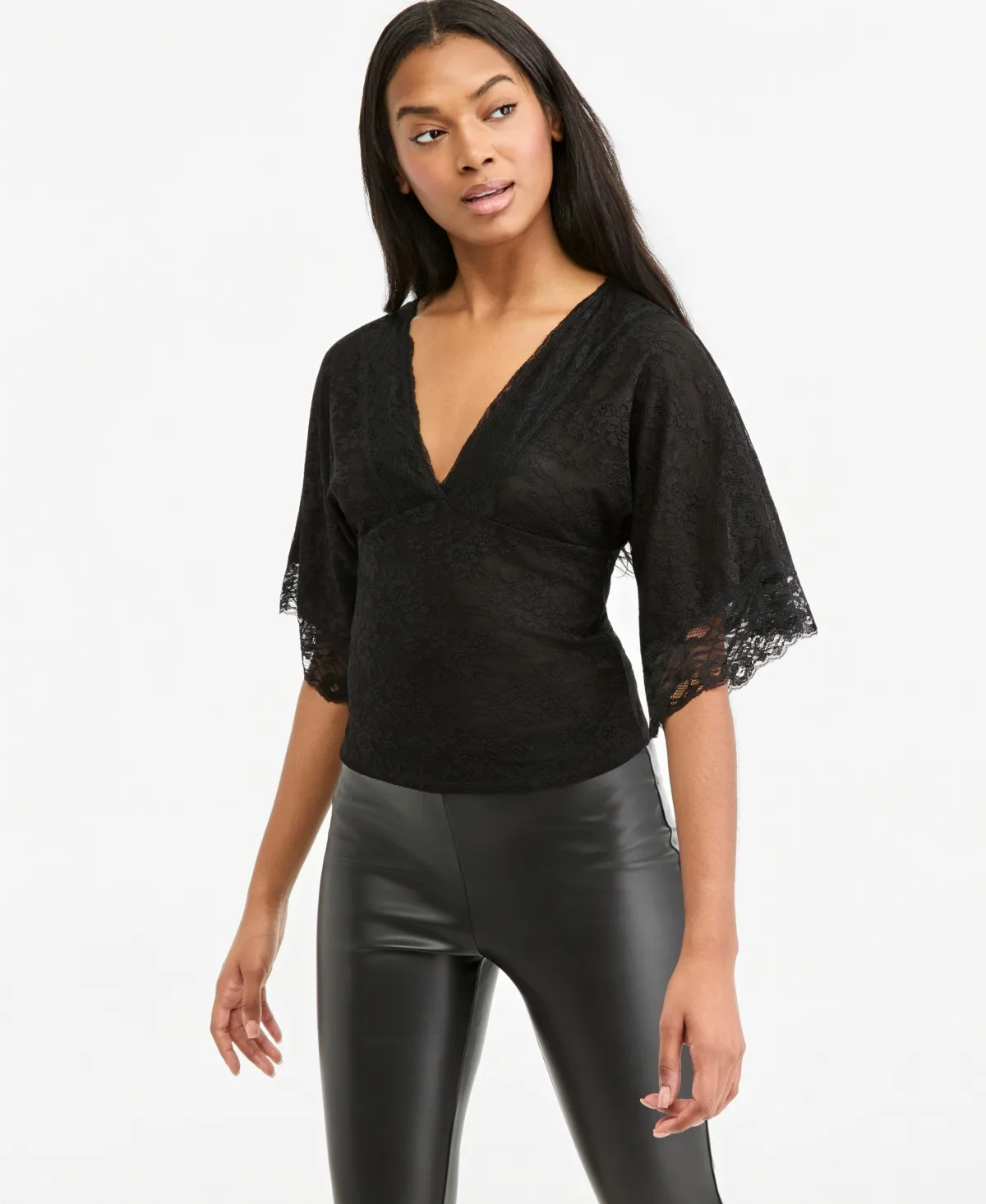 Dolman-Sleeve V-Neck Lace Blouse by Bar III