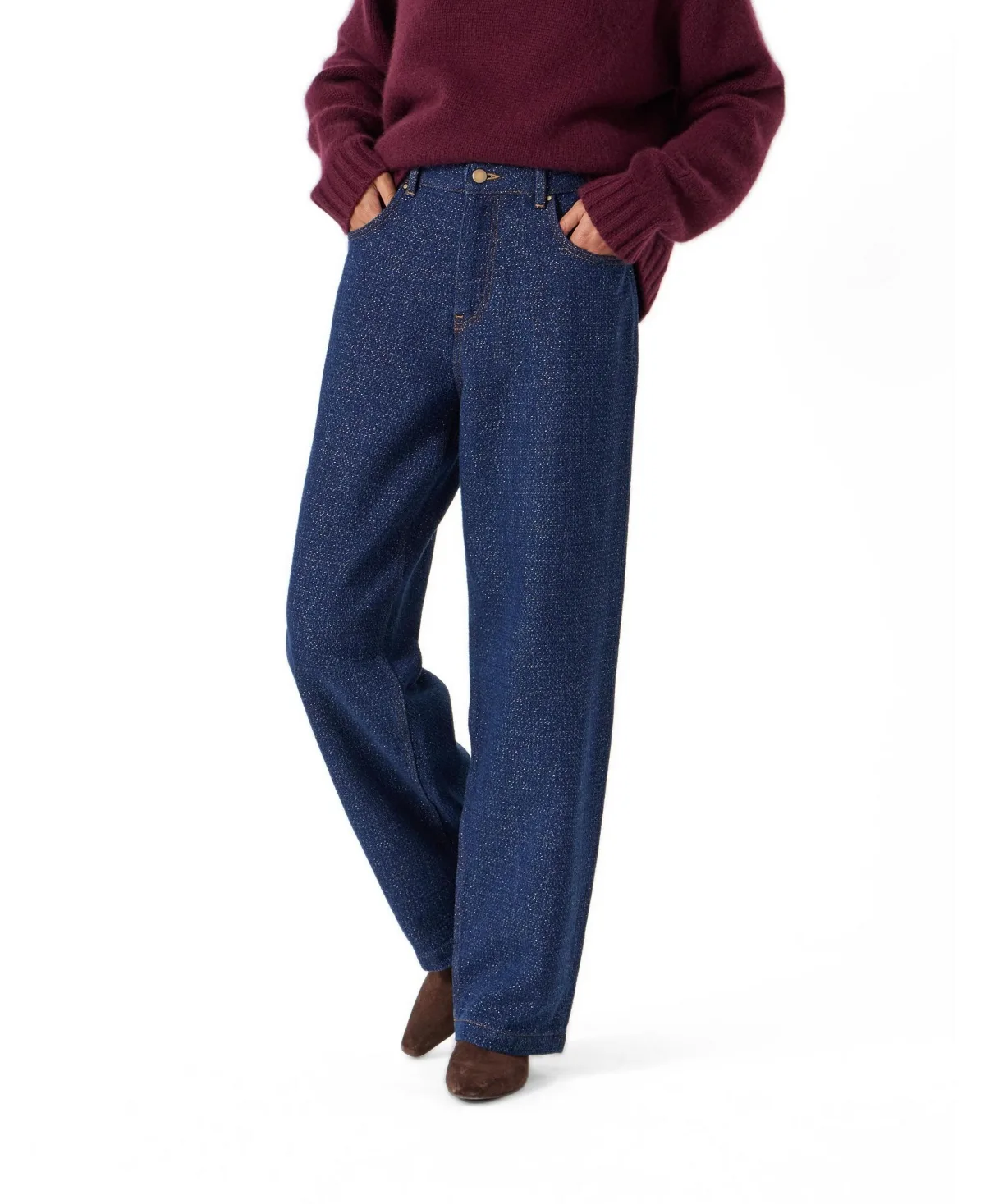 Romy High-Waisted Wide-Leg Lurex Cotton-Blend Jeans by Hush