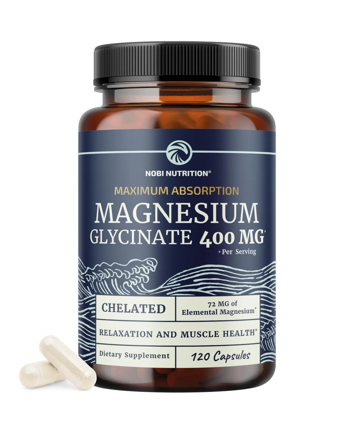 Magnesium Glycinate 400mg Chelated Magnesium Bisglycinate 2-Capsule Serving Easy-to-Swallow Capsules 120 Count by Nobi Nutrition