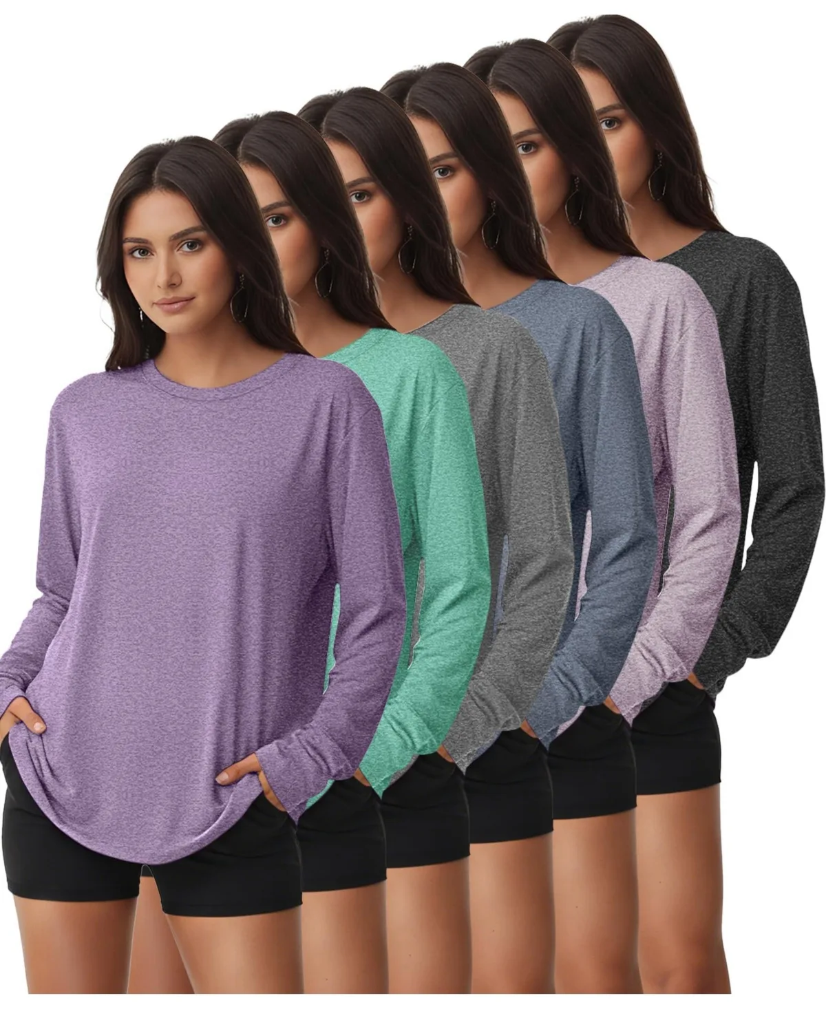 6 Pack Workout Tops Dry Fit Upf 50 Athletic Long Sleeve Tees by Sportneer