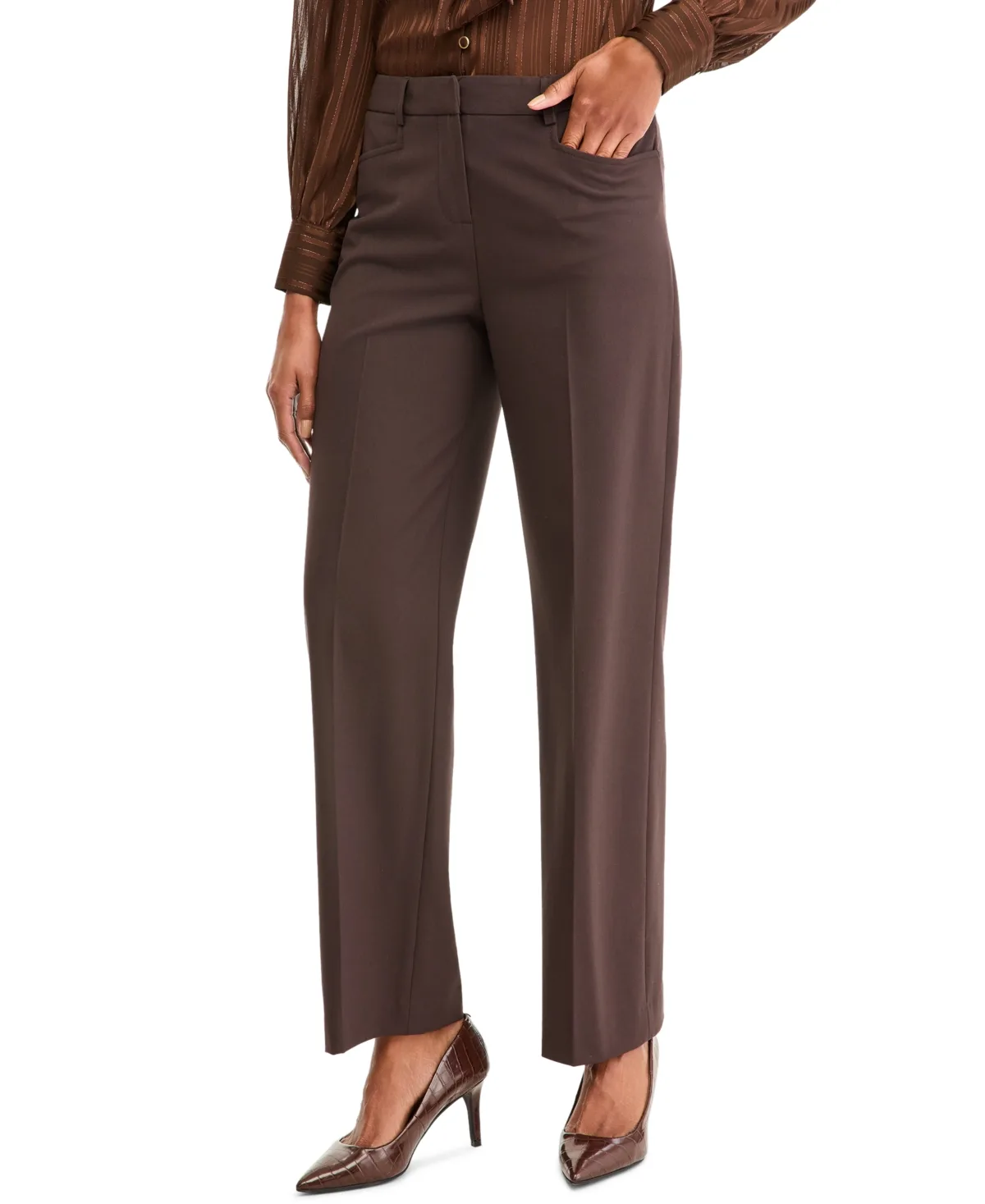 Bird Eye Birds-Eye-Texture Flare-Leg Pants