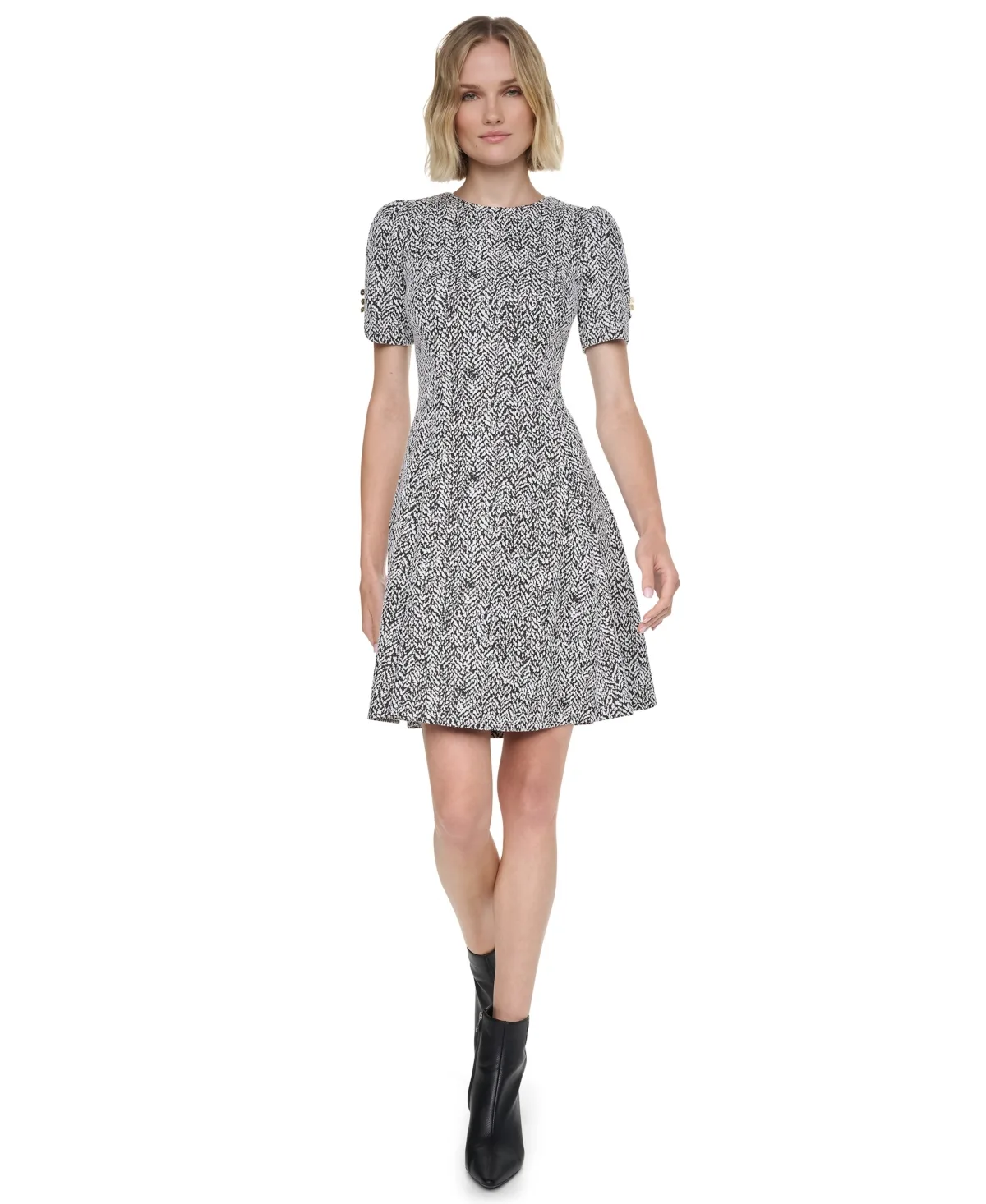 Fit and Flare Short-Sleeve Textured-Knit Dress by DKNY