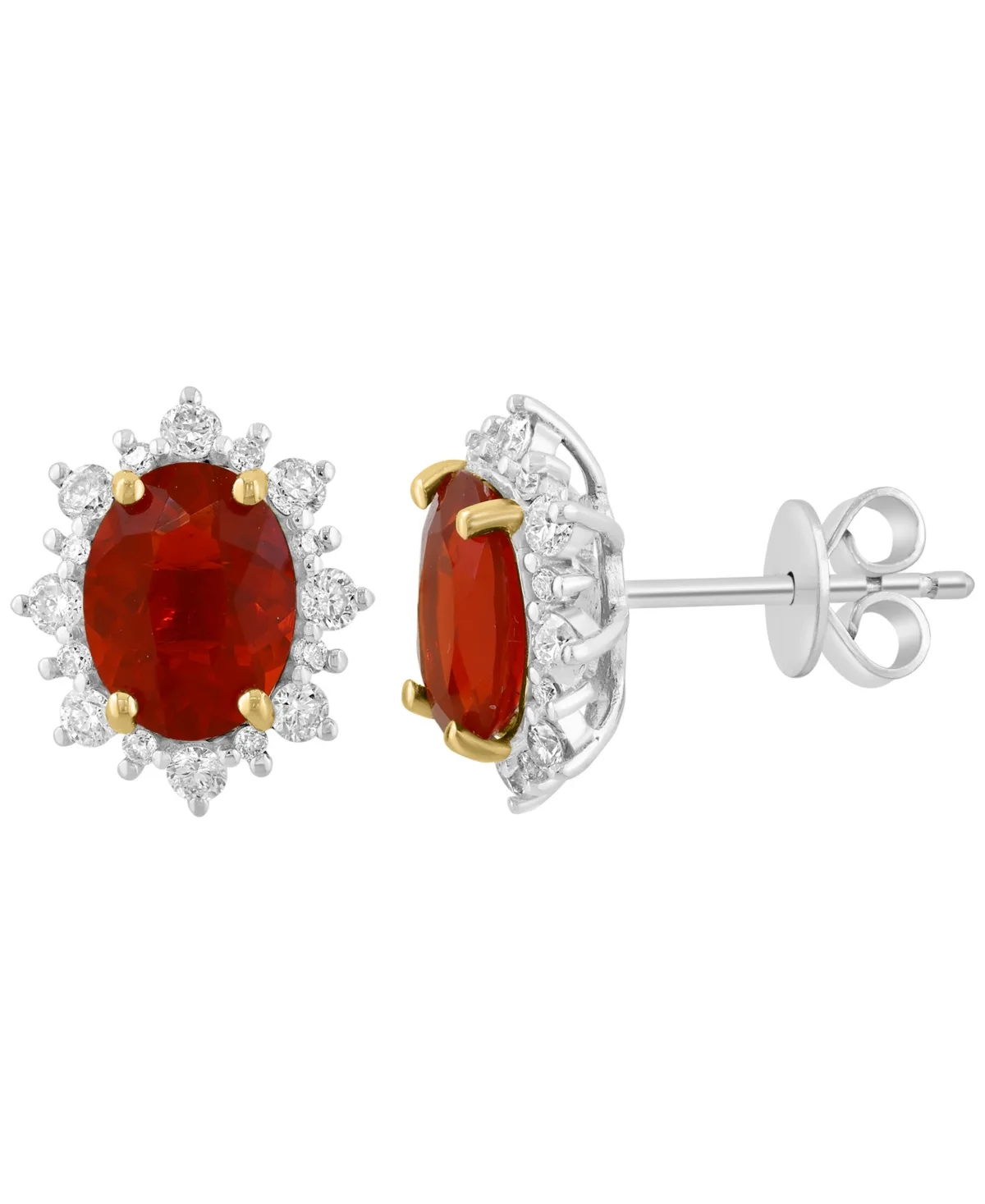 Diamond and Fire Opal Oval Stud Earrings (3/8 ct. t.w. Diamond, 1-1/2 ct. t.w. Fire Opal) in 14k Two-Tone Gold by Effy Collection