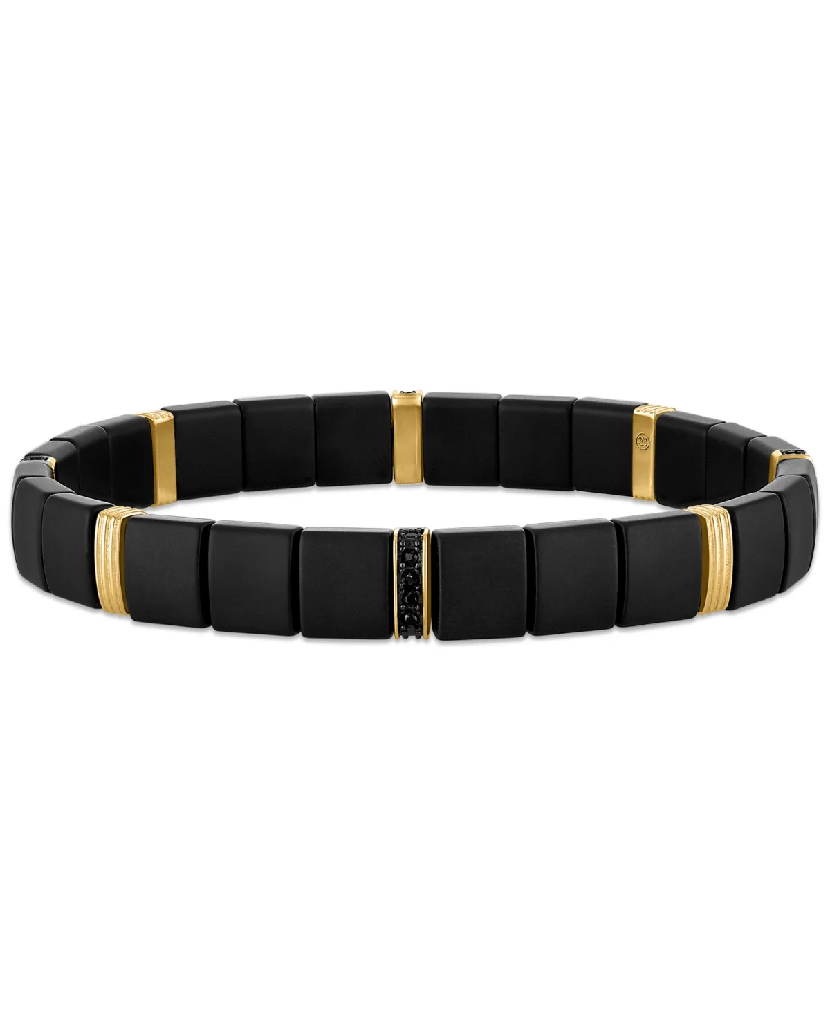 Black Spinel Beaded Stretch Bracelet in 14k Gold-Plated Sterling Silver by Esquire Mens Jewelry