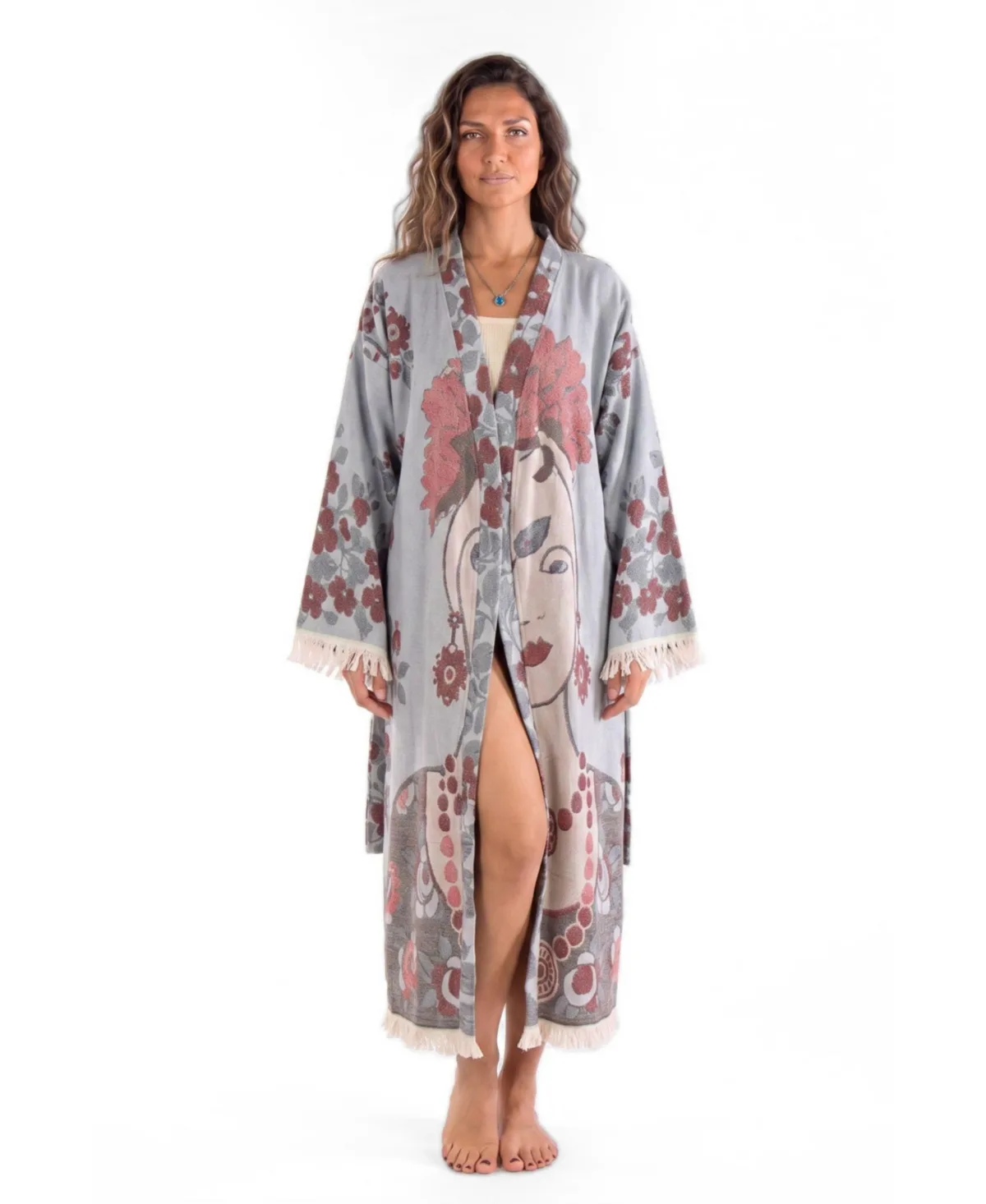 Paloma Handwoven Jacquard Printed Fringed Festival Robe by Tutunaki