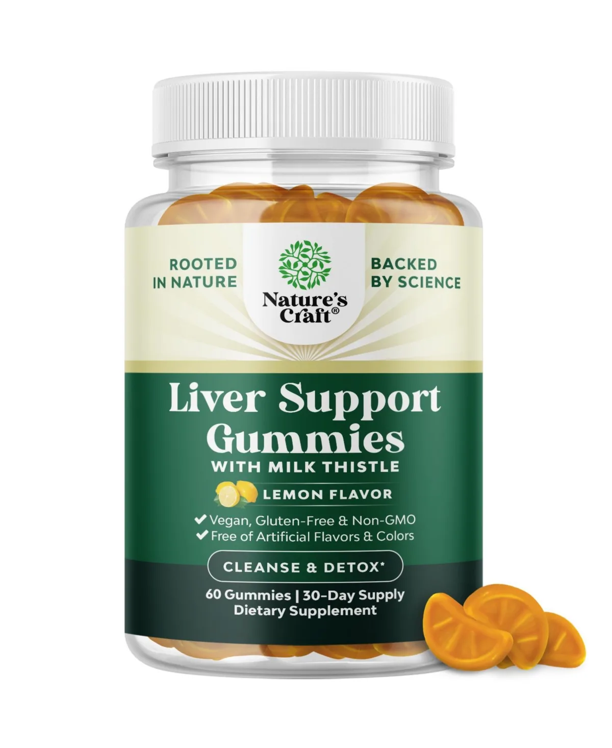Liver Support Gummies with Milk Thistle, Artichoke, Turmeric Curcumin and L-Carnitine, Sweet Lemon - 60 Count by Natures Craft