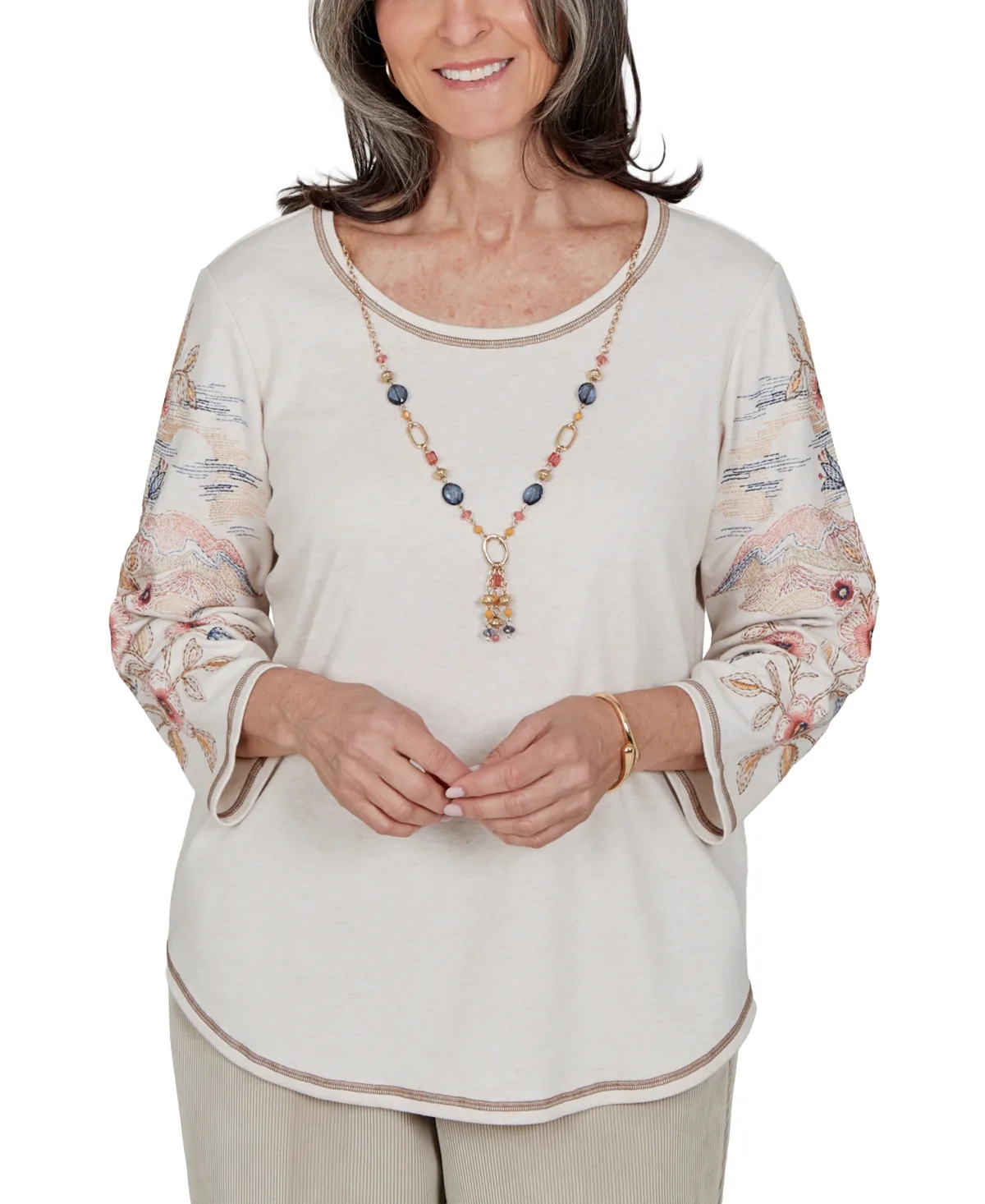 Crewneck 3/4-Sleeve Curved-Hem Blouse by Alfred Dunner