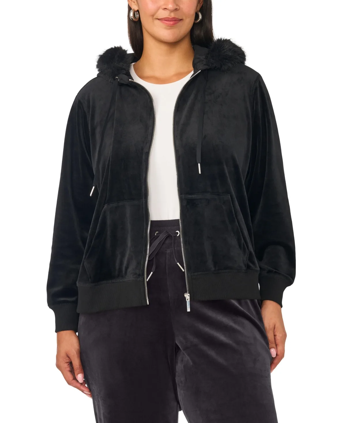 Zip-Up Hooded Velvet Hoodie by Vince Camuto