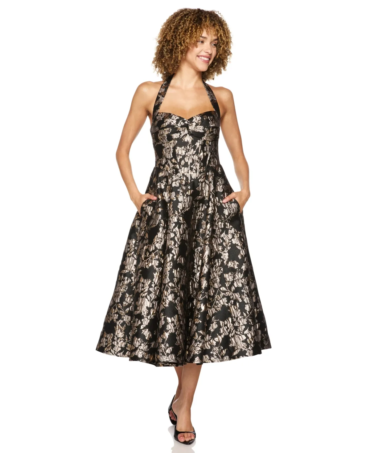 Halter Corset-Bodice Midi Dress by Alex & Sophia