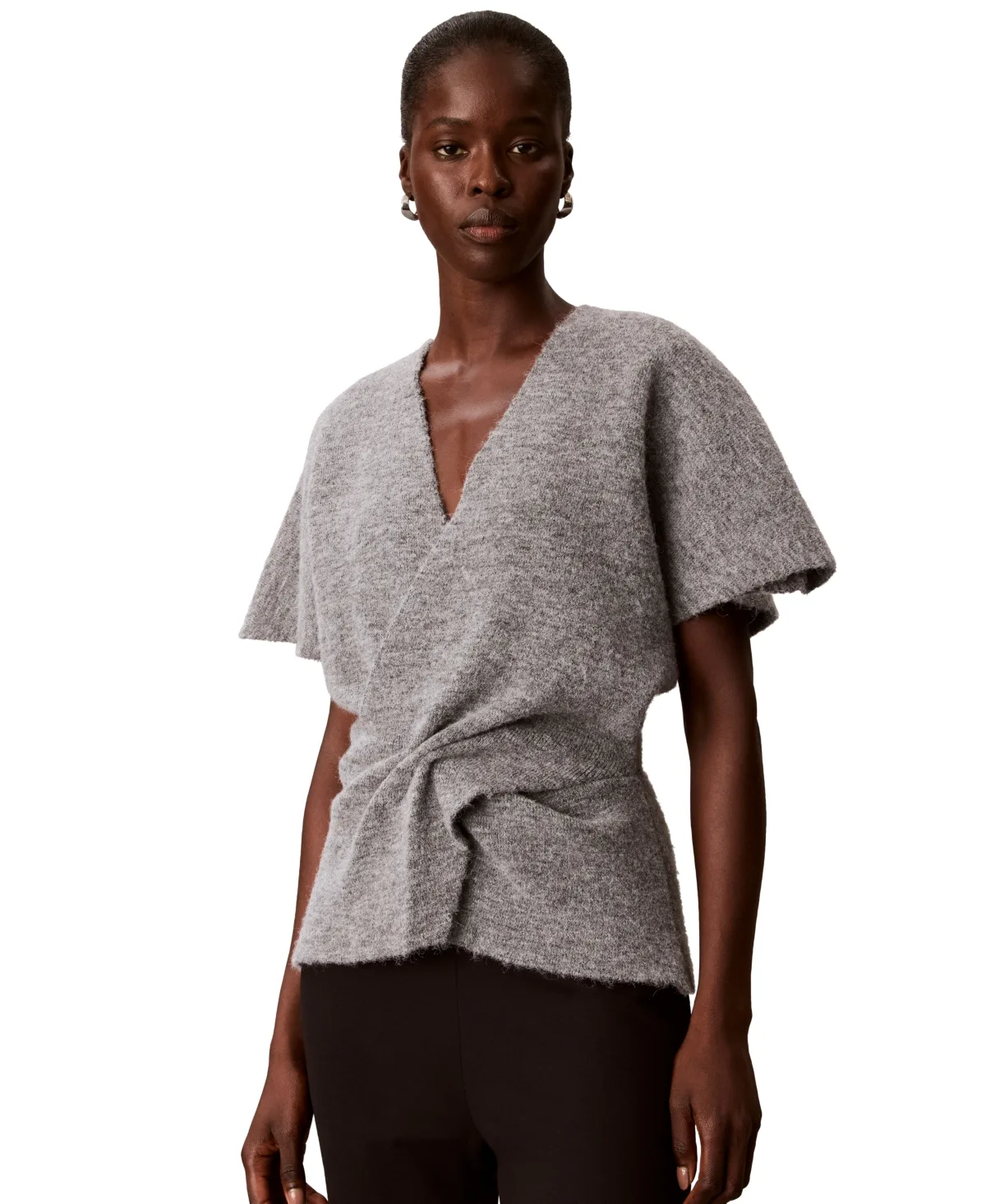 Twist-Knot V-Neck Short-Sleeve Sweater by Calvin Klein